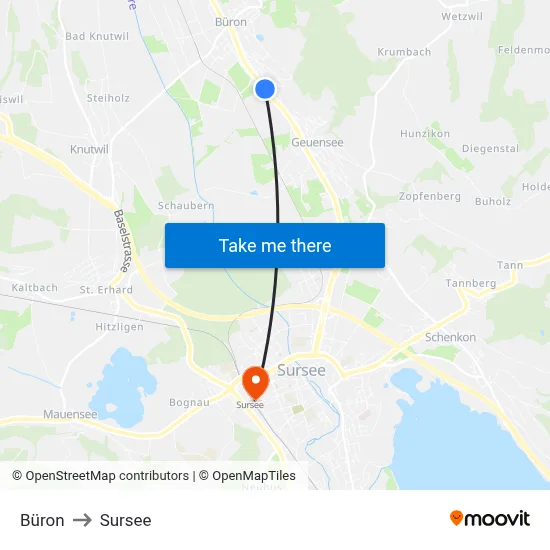 Büron to Sursee map