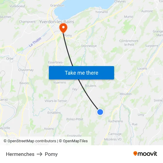 Hermenches to Pomy map