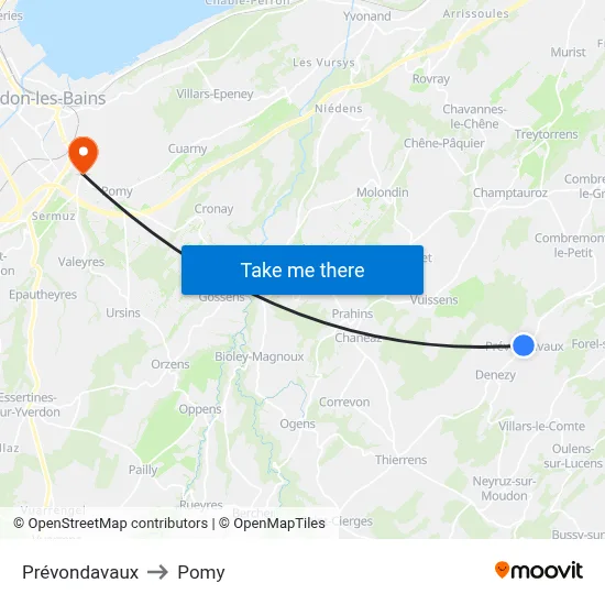 Prévondavaux to Pomy map