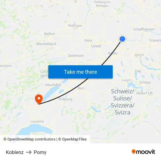 Koblenz to Pomy map