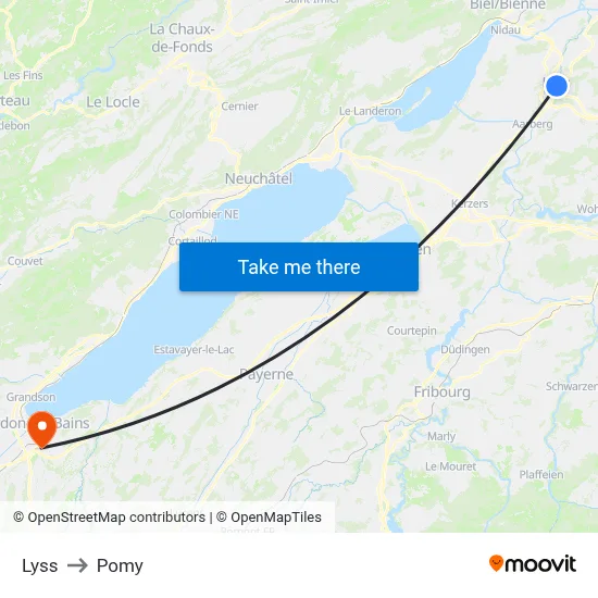 Lyss to Pomy map
