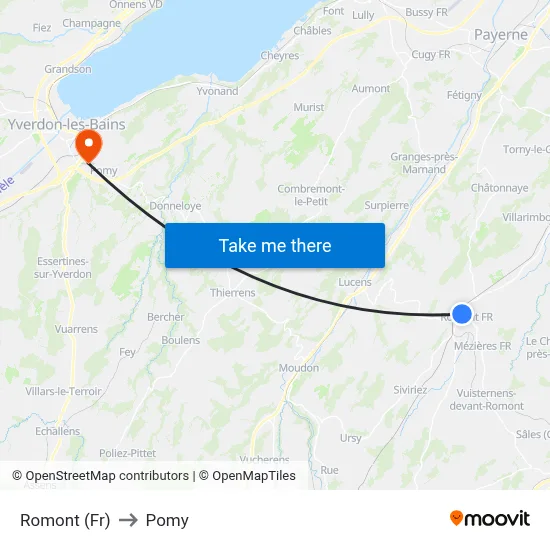 Romont (Fr) to Pomy map