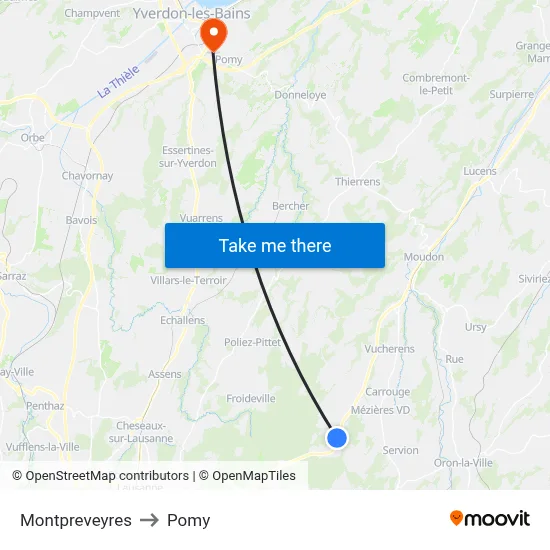 Montpreveyres to Pomy map