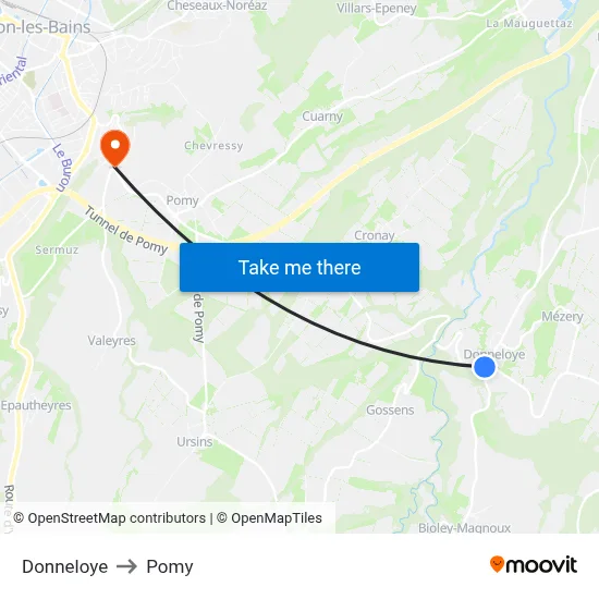Donneloye to Pomy map