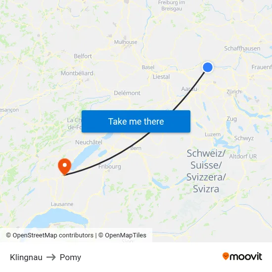 Klingnau to Pomy map