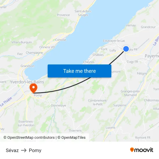 Sévaz to Pomy map