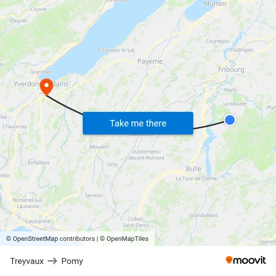 Treyvaux to Pomy map