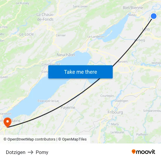 Dotzigen to Pomy map