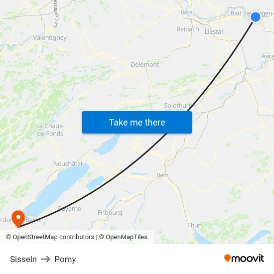 Sisseln to Pomy map