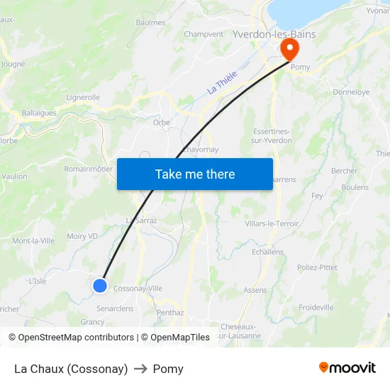 La Chaux (Cossonay) to Pomy map