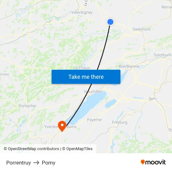 Porrentruy to Pomy map