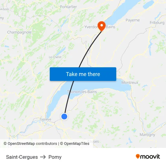 Saint-Cergues to Pomy map