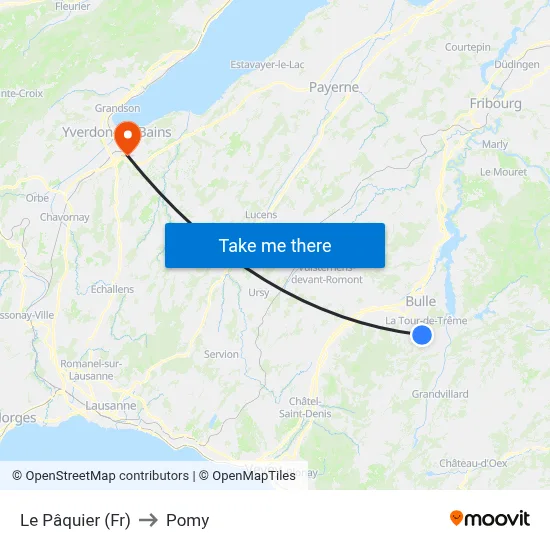 Le Pâquier (Fr) to Pomy map
