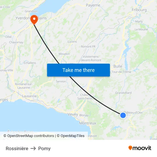 Rossinière to Pomy map