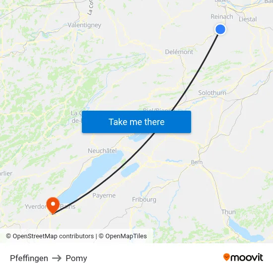 Pfeffingen to Pomy map