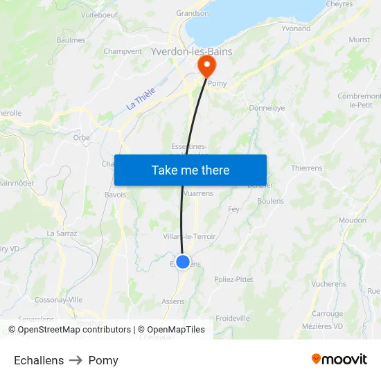 Echallens to Pomy map