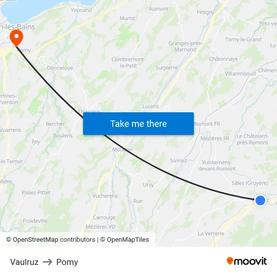 Vaulruz to Pomy map