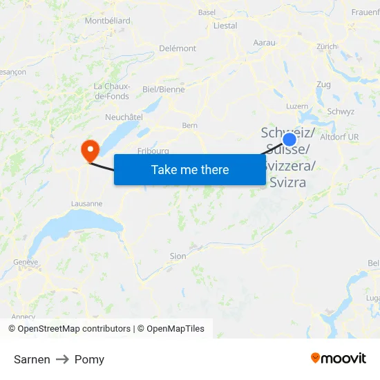 Sarnen to Pomy map