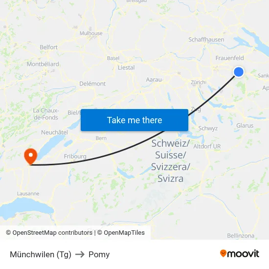 Münchwilen (Tg) to Pomy map