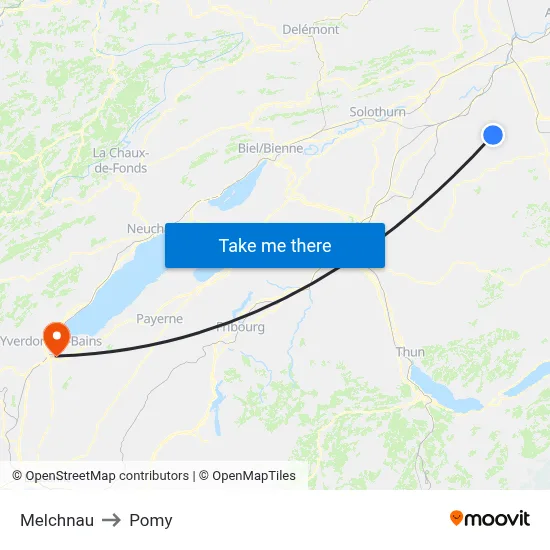 Melchnau to Pomy map