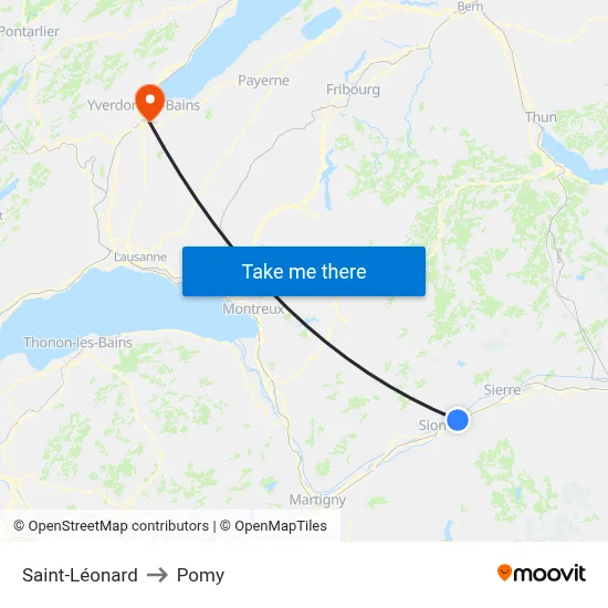 Saint-Léonard to Pomy map