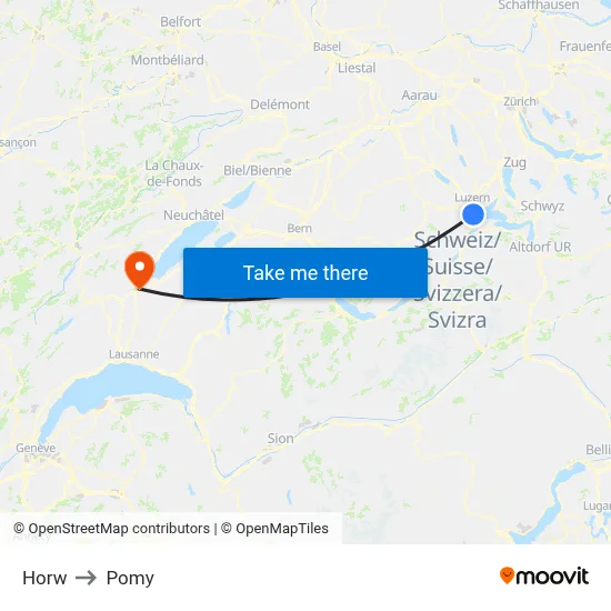 Horw to Pomy map