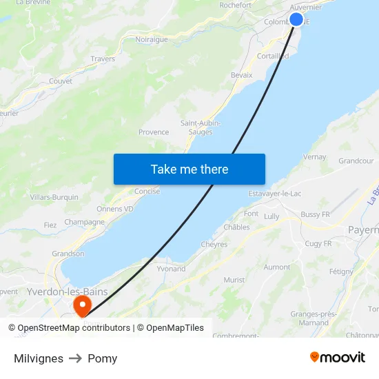 Milvignes to Pomy map