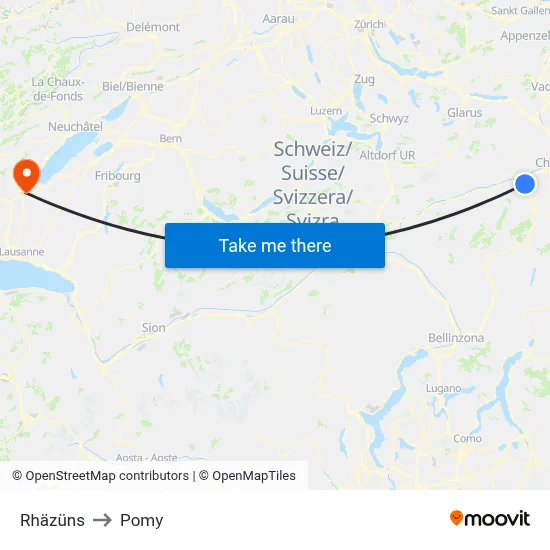 Rhäzüns to Pomy map