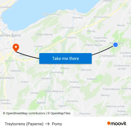 Treytorrens (Payerne) to Pomy map
