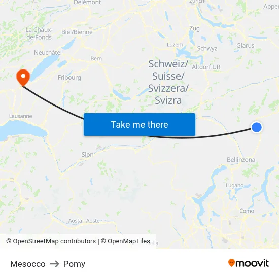 Mesocco to Pomy map