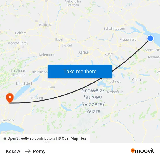 Kesswil to Pomy map