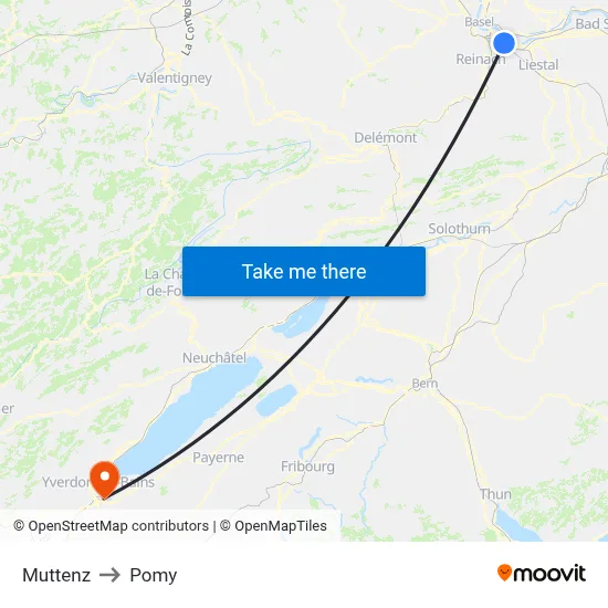 Muttenz to Pomy map