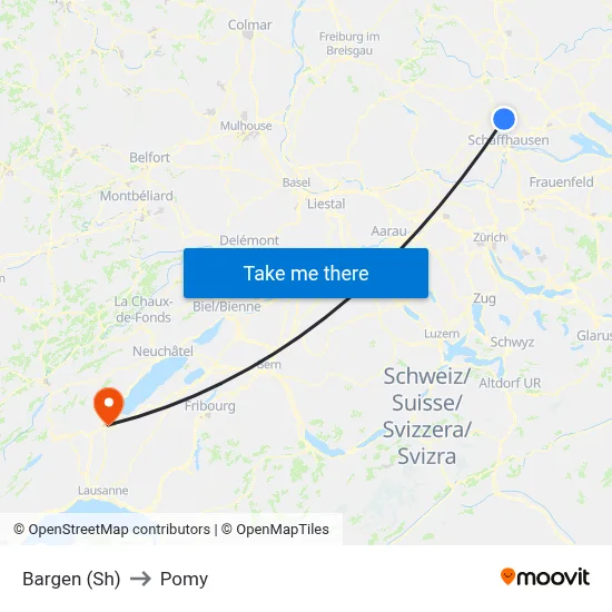Bargen (Sh) to Pomy map