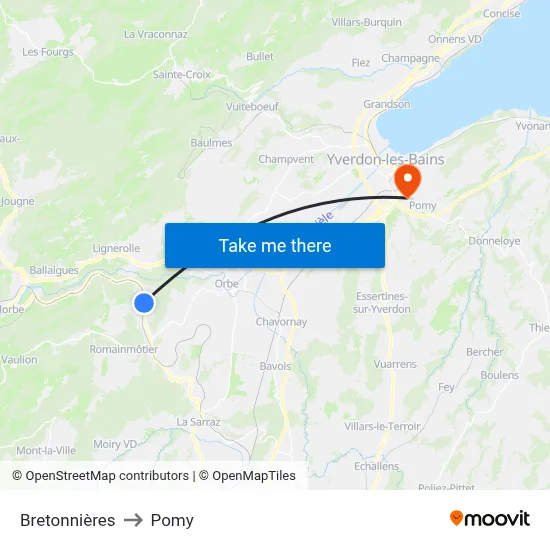 Bretonnières to Pomy map
