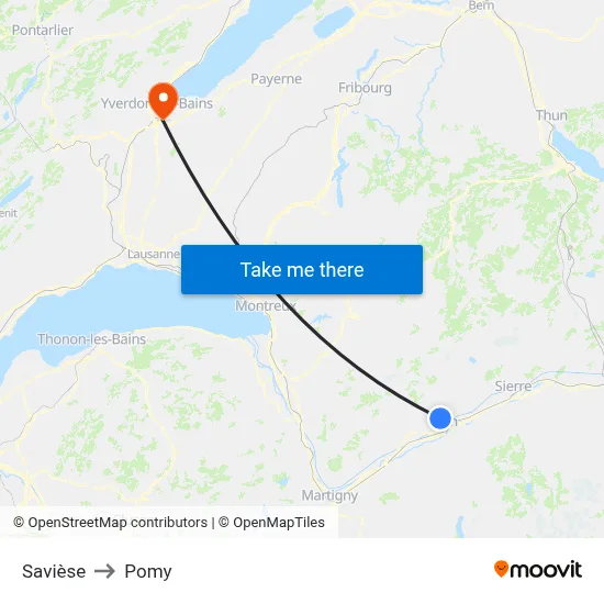 Savièse to Pomy map