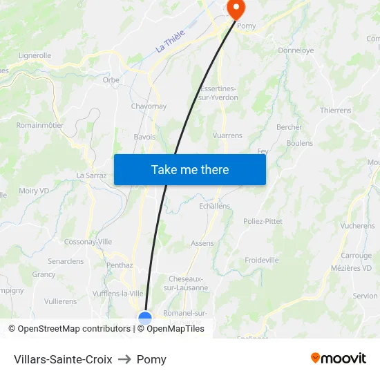 Villars-Sainte-Croix to Pomy map