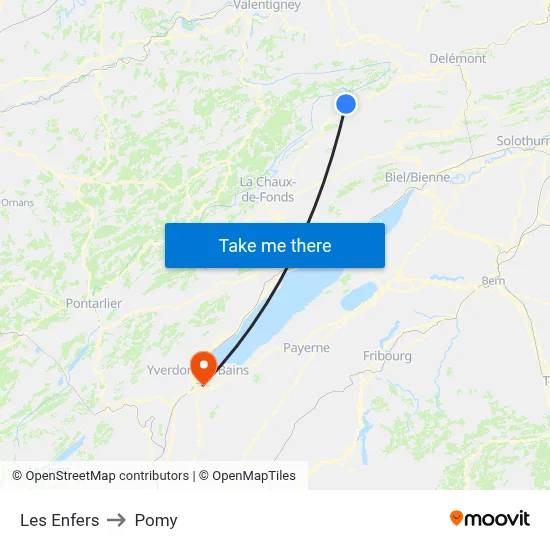 Les Enfers to Pomy map