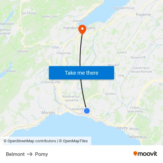 Belmont to Pomy map