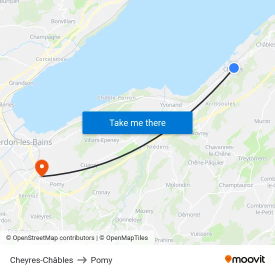 Cheyres-Châbles to Pomy map