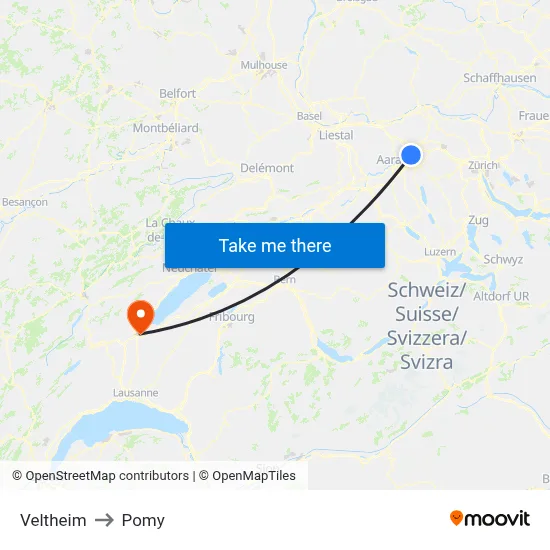 Veltheim to Pomy map