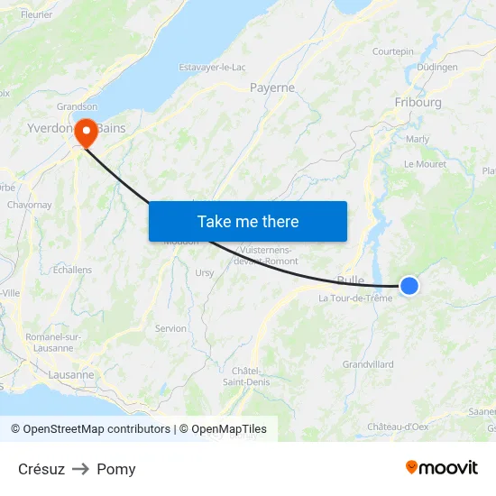 Crésuz to Pomy map