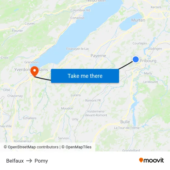 Belfaux to Pomy map