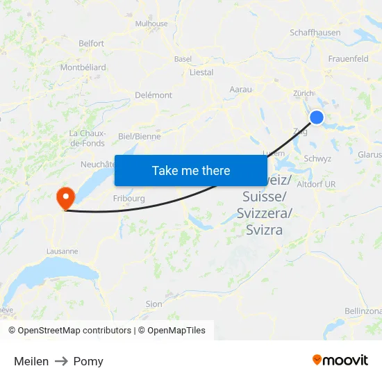 Meilen to Pomy map