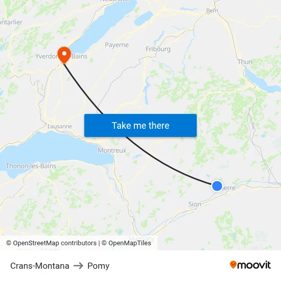 Crans-Montana to Pomy map