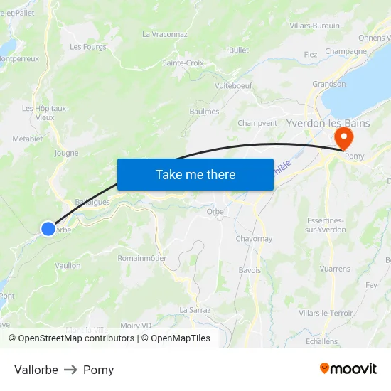 Vallorbe to Pomy map