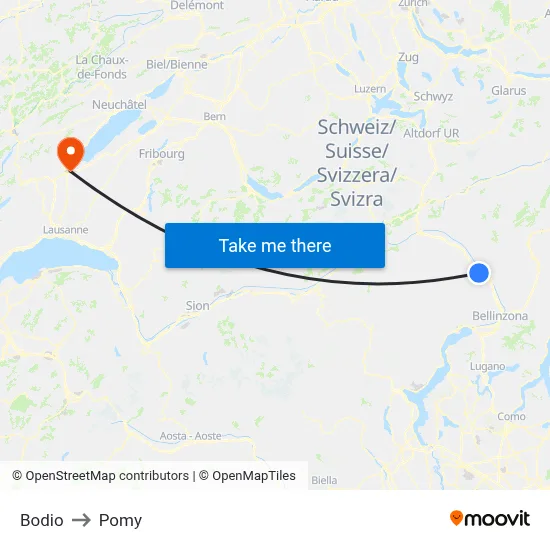 Bodio to Pomy map