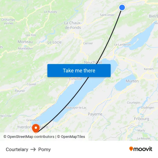 Courtelary to Pomy map