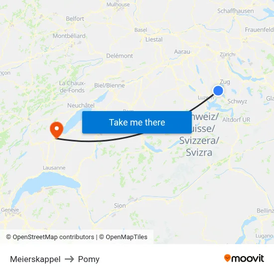 Meierskappel to Pomy map