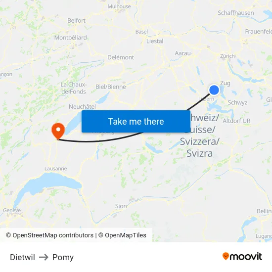 Dietwil to Pomy map