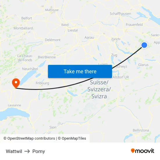 Wattwil to Pomy map